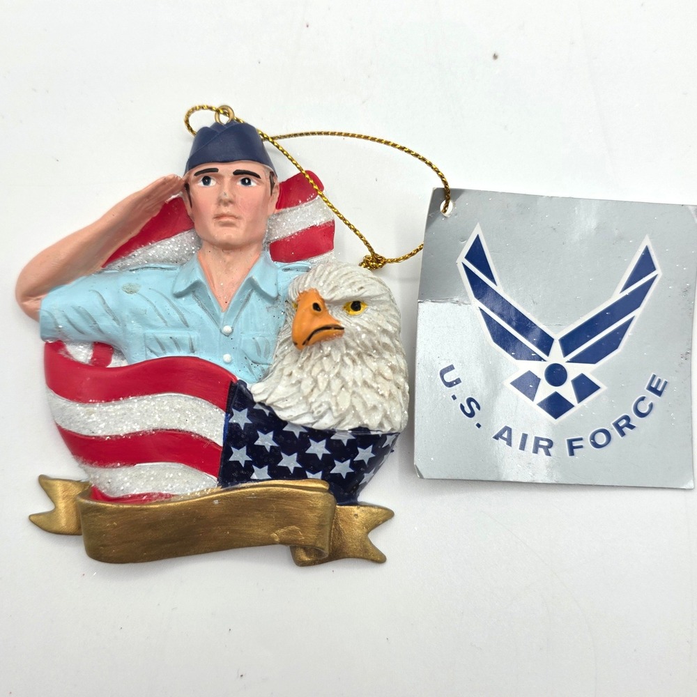 U.S. Air Force Eagle Flag Saluting Airman Christmas Ornament Multicolor Resin